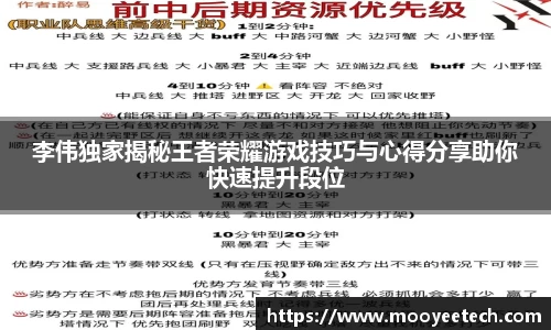 李伟独家揭秘王者荣耀游戏技巧与心得分享助你快速提升段位